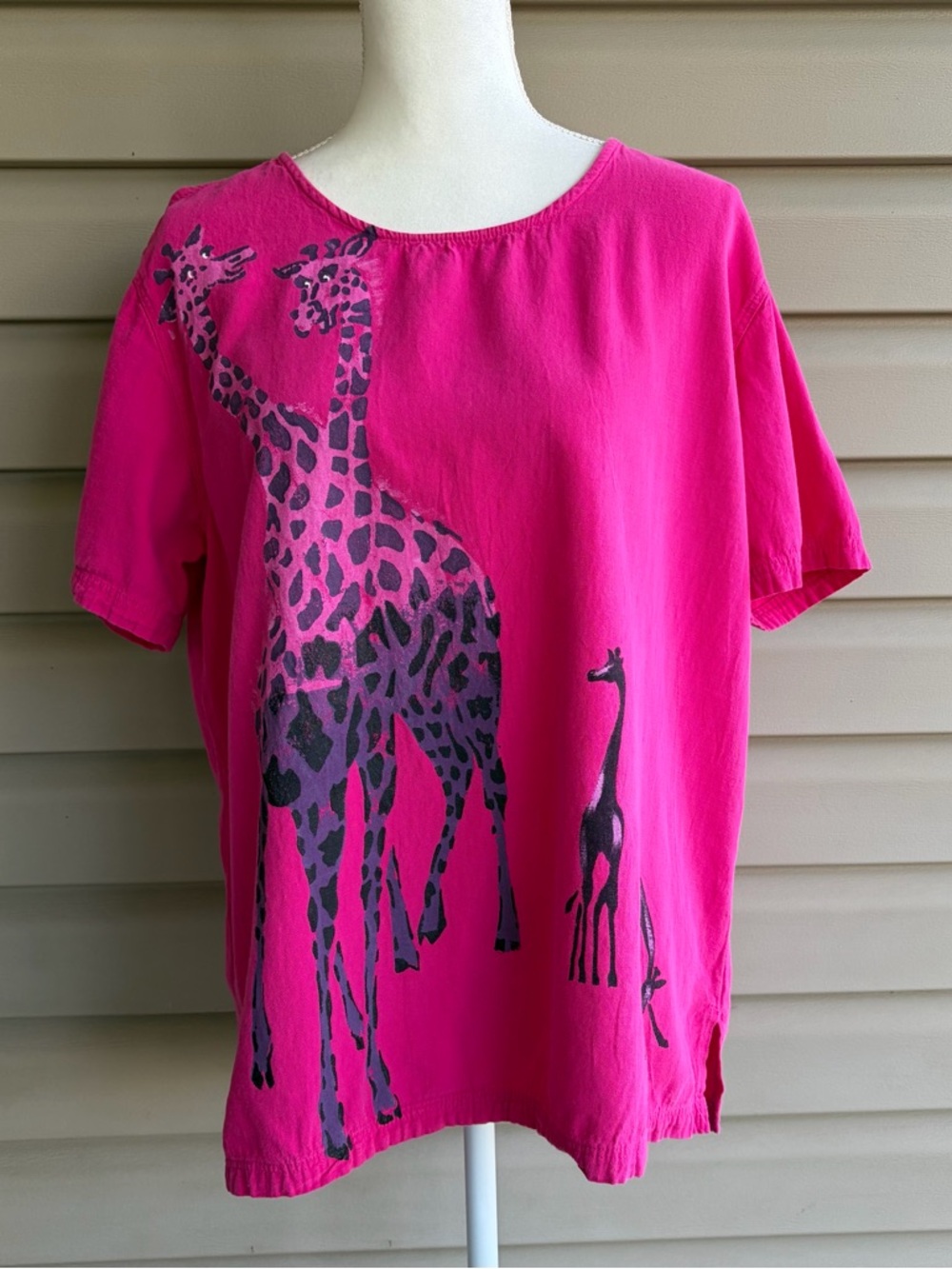 •Great Cavalier• Pink 100% Cotton Giraffe Safari Print Top - Size Large